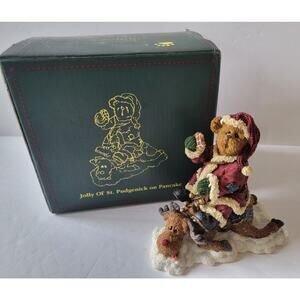 NIB 2003 Boyds Jolly Ol St. Pudgenick on Pancake Heavy Load 1E Santa on Reindeer